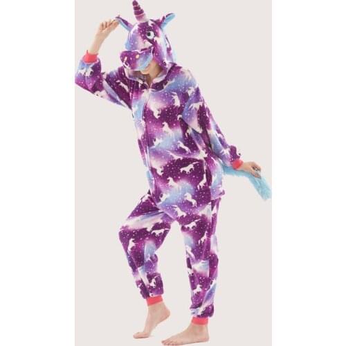 Purple Unicorn Kigurumi Pajamas For Adult Winter Pegasus Pijama Flannel Animal Onesies Sleepwear Cosplay Jumpsuit