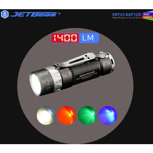 Jetbeam RRT03 1400LM Rotary Control EDC Flashlights Tactical Switch Four Colors LED Spotlight with Rechargeable 18350 Torch