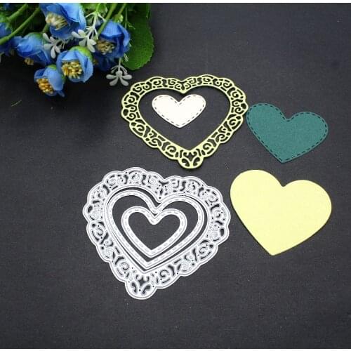 Hemere 85X79mm 3Pcs Heart Lace Hollow Frame Metal Steel Cutting Dies Stencil DIY Scrapbooking Paper Card Embossing Die Template