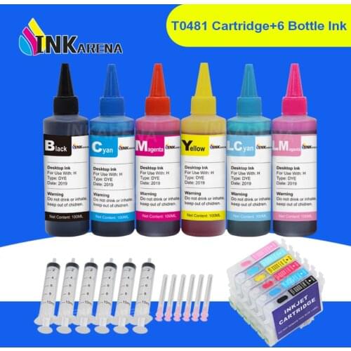 INKARENA 6 Color T0481 Printer Ink Cartridges + 600ml Ink Refill Kits For Epson Stylus Photo R200 R220 R300 R300M R320 R340 RX50