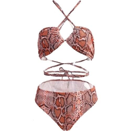 3Pcs Printed Bikini Set with Cover Up Sexy Push Up Halter Biquini Swimwear Beach Wear Female Swimsuit