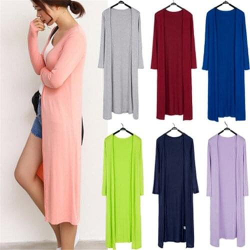 Korean Women Modal Long Cardigan Ladies Solid Color Shawl Female Cotton Sweater Cardigans Long Sleeve Women Casual Thin Coats
