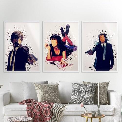 Pulp Fiction Poster Classic Movie Quentin Tarantino Retro Art Pictures Watercolor Canvas Painting for Bedroom Home Decor