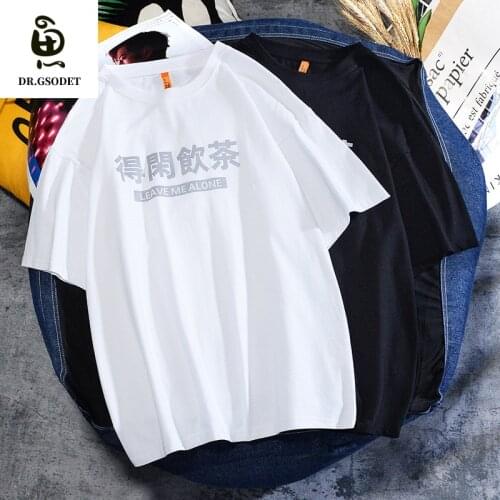 GSODET Summer T-Shirt Cotton Couple Chinese Cantonese Culture Reflective O-Neck Casual Ins Loose Mens and Womens Large SizeTop