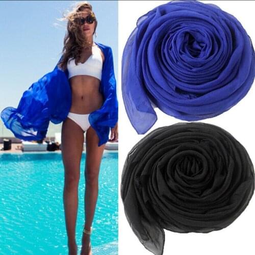 Summer Chiffon Cover-ups Women Sexy Wrap Pareo Beach Bikini Swimwear Beach Towel Bikini Black Blue Pink