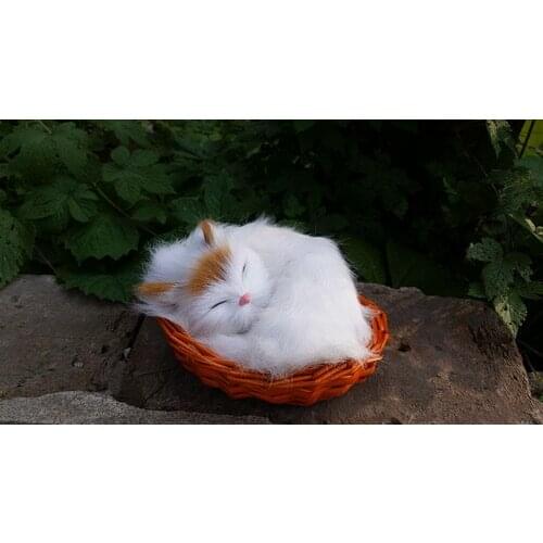 10 pieces a lot cute simulation cat model polyethylene&fur small cat in a basket gift about11x10cm 1608