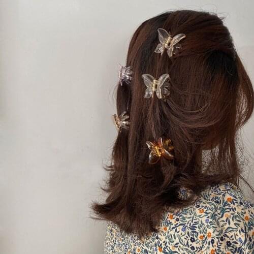 Ncmama Mini Butterfly Hair Claws Acrylic Sweet Hair Ornament Clip Colorful Hairpins Fashion Hair Accessories for Women Girls