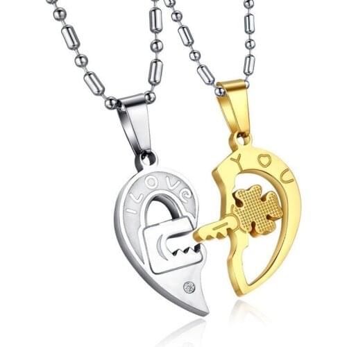 Men Jewelry Necklace Gold Silver Colors Key Lock Heart Sets Couple Pendants Stainless Steel Man Accessories Goth Mens Necklaces