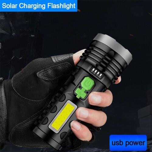 Rechargeable Powerful Tactical Flashlight Ultra Bright Solar Powered Led Work Light Flashlights Torches Outdoor Hunting Camping