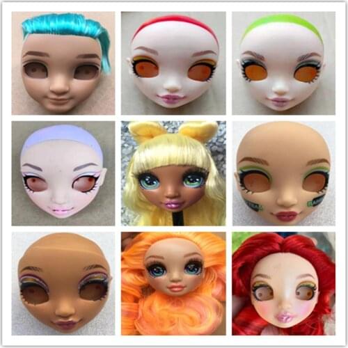 Rainbow Doll Bald Head Colorful Hair Head Big Eyes 2021 New Fashion Sister Doll Original Doll Accessories DIY Makeup Doll Tools