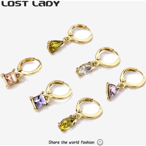 Lost Lady New Fashion Drop-shaped Dangle Drop Earrings Gold Alloy Trim Square Shape Earring Elegant Womens Jewelry Party Gifts
