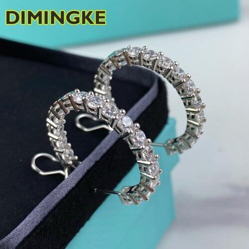 DIMINGKE 3*3MM Yellow Diamond Earrings Personalized Woman Cocktail Party Birthday Gift 100%-S925 Sterling Silver Fine Jewelry