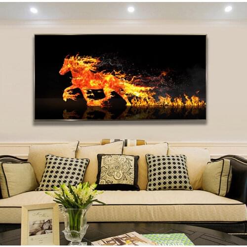 Nordic Animal Canvas Paintings Fire Horse Pictures Wall Art Posters and Prints For Modern Living Room Decoration Pictures