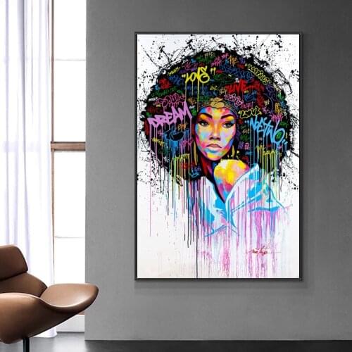 Modern Graffiti Art Canvas Paintings Abstract African Girl Posters and Print Canvas Colorful Cuadros Wall Pictures Home Decor