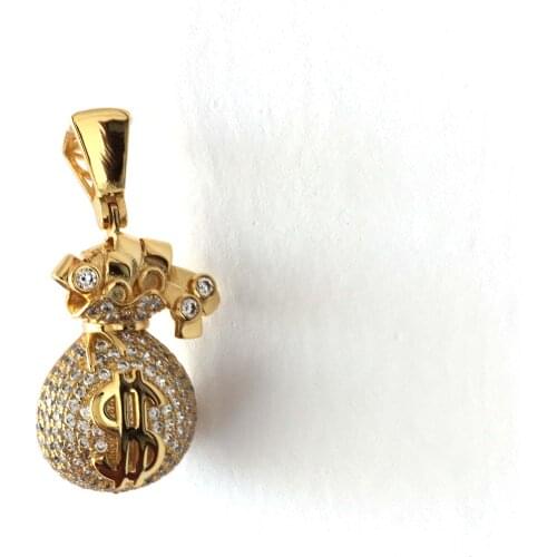 Iced out dollar bag pendant gold pendant