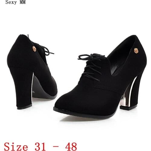 Square High Heels Pumps Women Oxfords Career Shoes Woman High Heel Shoes Kitten Heels Small Plus Size 31 - 48
