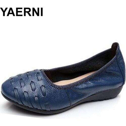 YAERNI Genuine Leather Shoes Woman Loafers 2021 Fashion Women Shoes Soft Outsole Flat Casual Shoes Women Flats