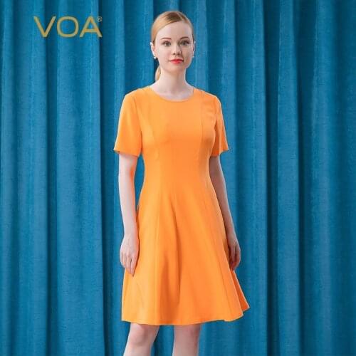 VOA 36m/m Heavy Silk Vintage Red round Neck Short Sleeve Linear Split Waist Hugging Elegant Fashion Dress for Women A0431