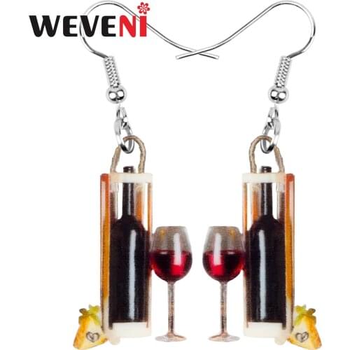 WEVENI Acrylic Goblet Red Wine Bottle Earrings Long Printing Dangle Drop Jewelry For Women Girls Classic Party Gift Decoration