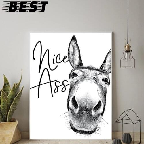 Nice Ass Bathroom Print Funny Sign Decor Vintage Donkey Poster Black White Butt Canvas Painting Wall Pictures for Living Room