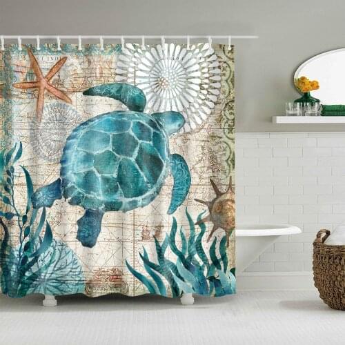 Sea Turtle Shower Curtains Hippocampus Octopus Ocean Animal Bathroom Decor Blackout Waterproof Polyester Fabric Hanging Curtain