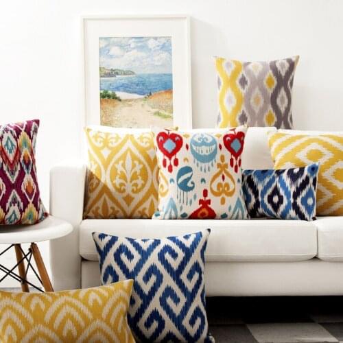 Yellow Geometry Pillow Cover Blue Geometric Cushion Cover Home Decorative Pillows Linen Pillow Case Office Sofa Cushion Cover