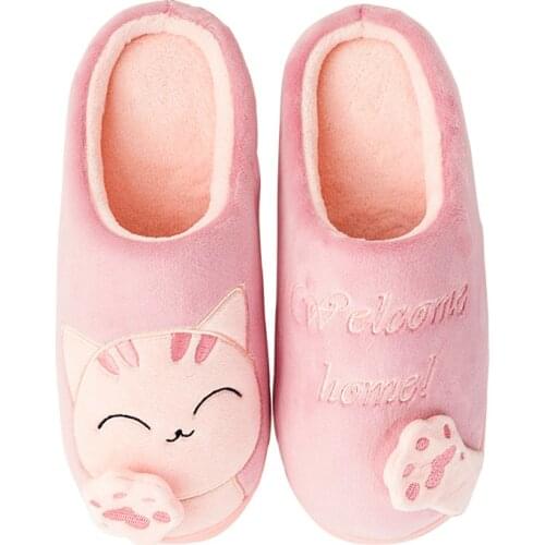 Women Winter Home Slippers Cartoon Cat Shoes Non-slip Soft Winter Warm House Slippers Indoor Bedroom Lovers Couples