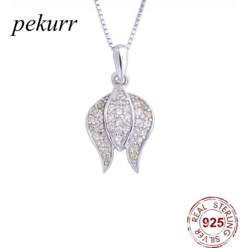 Pekurr 925 Sterling Silver Zircon Fire Heart Female Pendants Flower Bud Necklaces For Women Long Chain Collar Fashion Jewelry