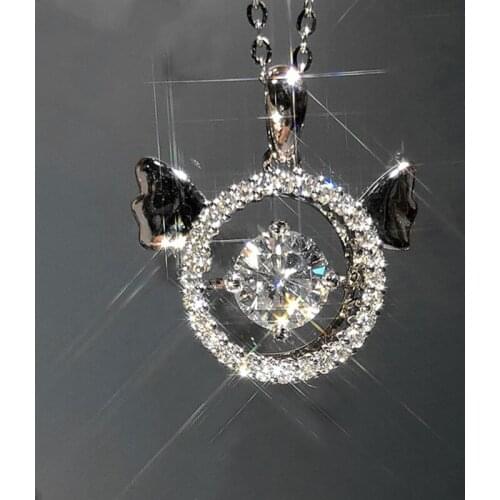 Huitan Angel Wing Design Pendant Necklace for Women with Shiny Crystal Cubic Zirconia Novel Wedding Engagement Statement Jewelry