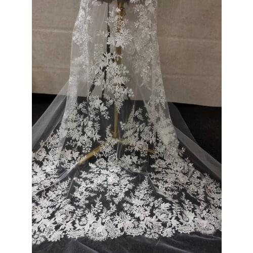 1 Yards 130CM Width Fashion Dress Top Quality Off White Gorgeous Embroidered French Lace Fabric 3D Bridal Lace Fabric