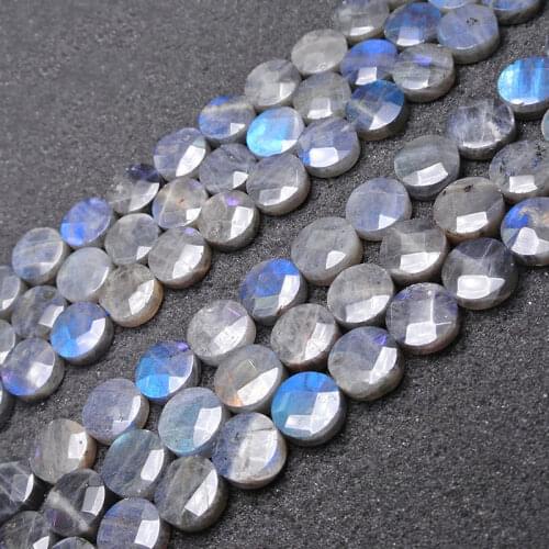 10mm/12mm Natural Labradorite Beads 15'' Faceted Coin Gray DIY Loose Beads For Jewelry Making Necklace Bracelet For Women Gift