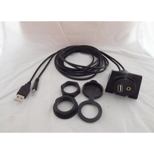 10pcs Car Dashboard Flush Panel Mount 3.5mm Jack + USB 2.0 Extension Adapter Cable 3FT/6FT
