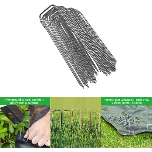 50 Pcs U Shape Gauge Galvanized Steel Garden Stakes Staple Securing Pegs For Securing Weed Fabric Landscape Fabric Netting