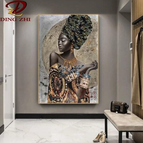 DIY 5D Diamond Painting African Black Woman Portrait Cross Stitch Square Round Drill Mosaic Embroidery Living Room Decor Poster