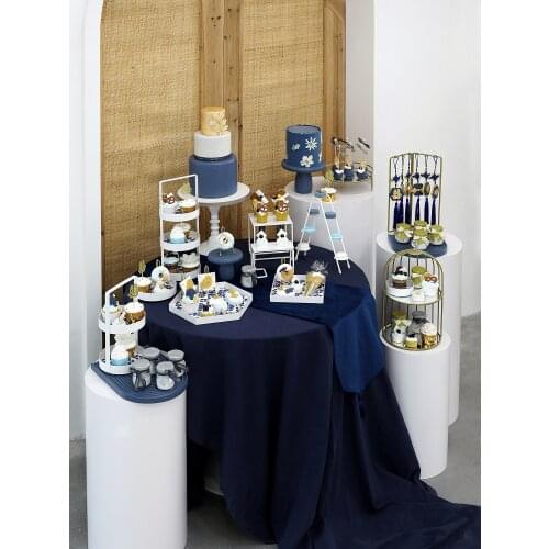 Blue and White Metal Cake Stand Set Home Tableware Baking Bread Display Plates Dessert Cake Cupcake Tray for Party Decoration