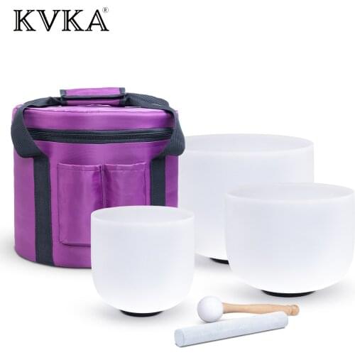 Chakra Tuned Set of 3 Crystal Singing Bowls 7-11 inch Crystal Singing Bowl Carrying Case