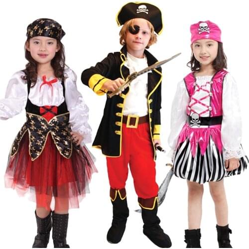 Halloween Kids Boys Girl Pirate Costumes Cosplay Viking Corsair Captain Fancy Dress Birthday Carnival Party Dress Up