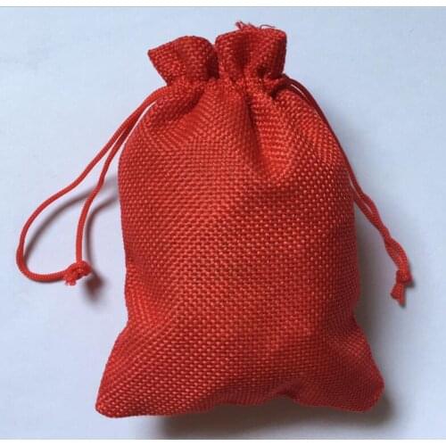 7x9cm Red Linen Jute Bags 50pcs/Lot Small Flax Jute Bags Jewelry Gift Pouch Can Custom Logo Printing Drawstring Packaging Bag