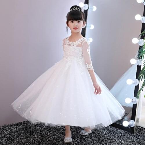 Elegant Sequin kids first communion dresses White Tulle Vestido Girl Party Ball Gown Organza Flower Girl Dresses for Weddings