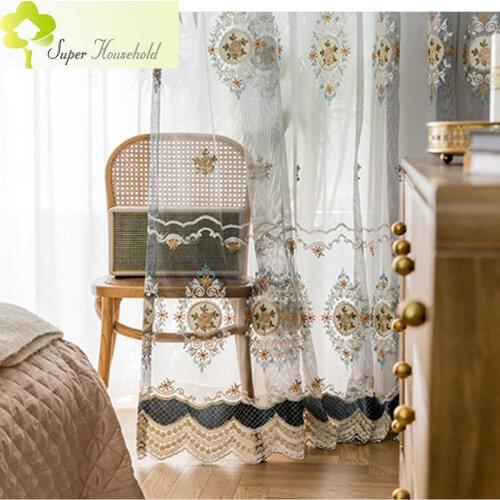 European Luxury Embroidery Gauze Tulle Curtains for Living Room Villa Window Screen Sheer for Bedroom Semi-Shading Yarn Drapes