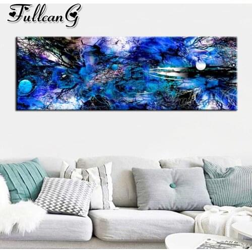 FULLCANG Abstract blue landscape diy 5d full diamond embroidery large mosaic canvas painting sale home decoration FC3163