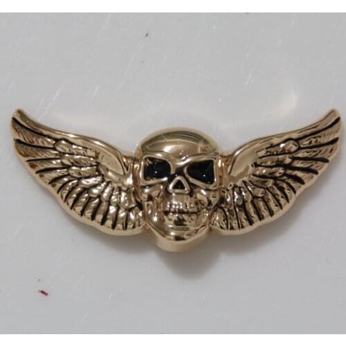 KB705) 50pc Metal Skull Wings Cycle Button 2"(5.1 cm) x 1"(2.5 cm) Gold