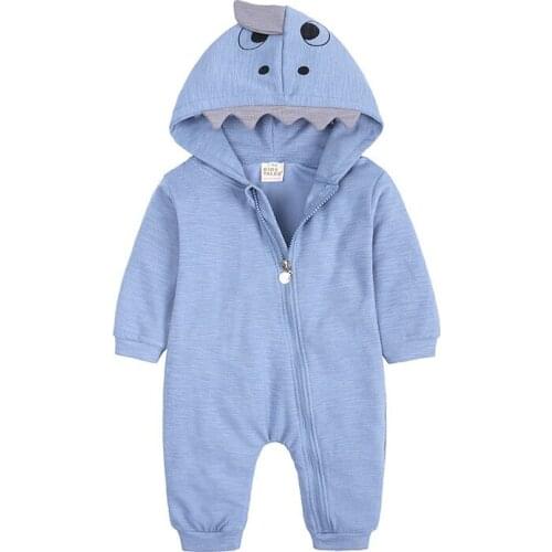 Newborn Baby Clothing Cute Shark Hooded Jumpsuit Baby Boys Girls Creeping Suit Hatsuit Autumn New Cotton Cartoon Pajama 2021