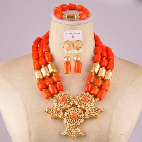 Nice-looking nigreian orange coral beads necklace african wedding coral necklace jewelry set C21-24-04