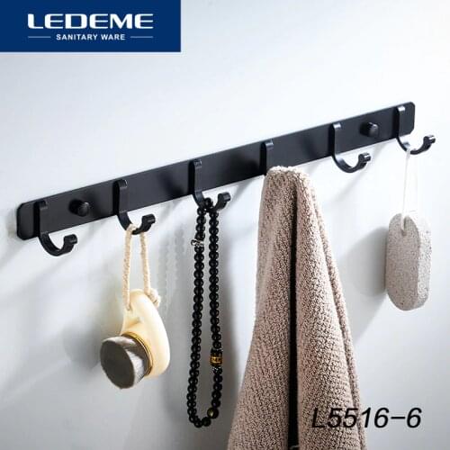 LEDEME Bathroom Robe Hook Aluminum Alloy Spray paint Polished Hardware Door Wall Hanger Towel Hanger 3 4 5 6 7 Robe Hooks L5516