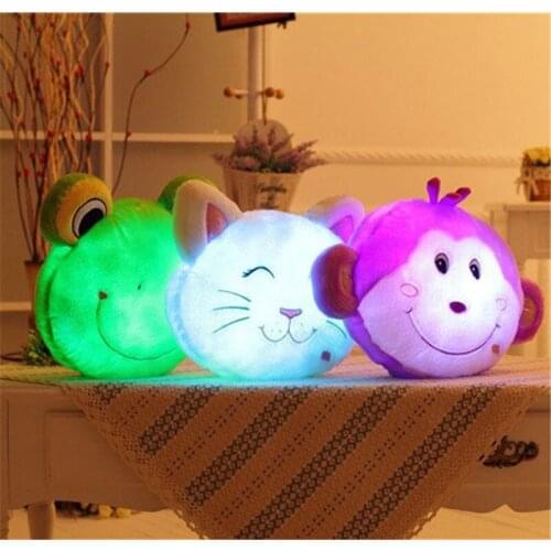 36cm Cute Glowing Luminous Led Light up Plush Pillow Stuffed Soft Monkey Frog Cat Bear Plush Doll Toy Cushion Birthday Gift Kids