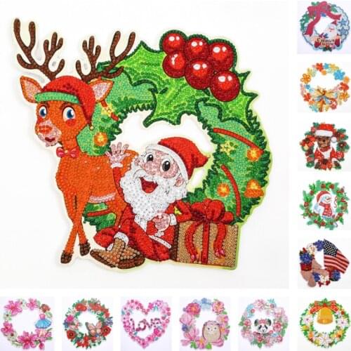 5D DIY Diamond Painting Christmas Wreath Santa Snowman Cross Stitch Kits Christmas Gift Home Wall Door Decor Diamond Embroidery