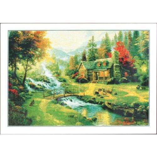 Forest waterfall House by the River Cross Stitch Kits Needlework 14CT Unprinted Embroidery Top Quality DIY Handmade Decoration