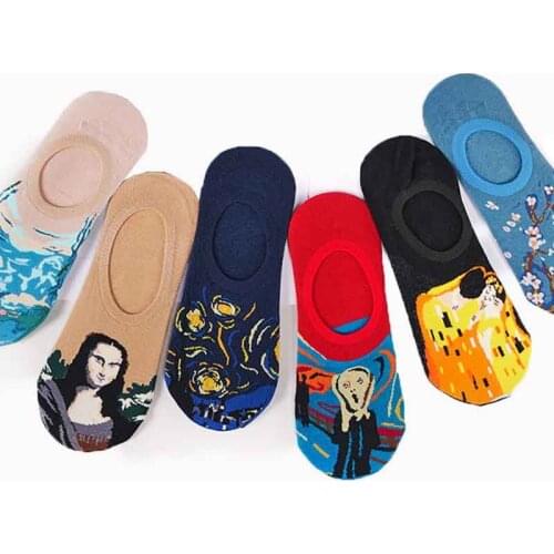 3d print art socks women men cotton harajuku style famous painting sock van Gogh Mona Lisa da Vinci funny Socks Vintage