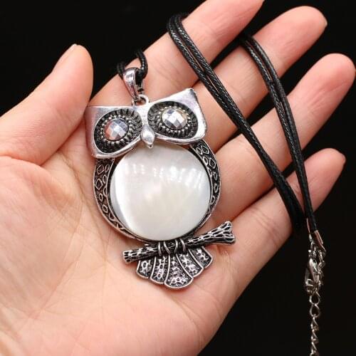 New Style Natural Shell Alloy Necklace Owl-Shaped Pendant Leather Cord 2MM Charms For Elegant Women Love Romantic Gift